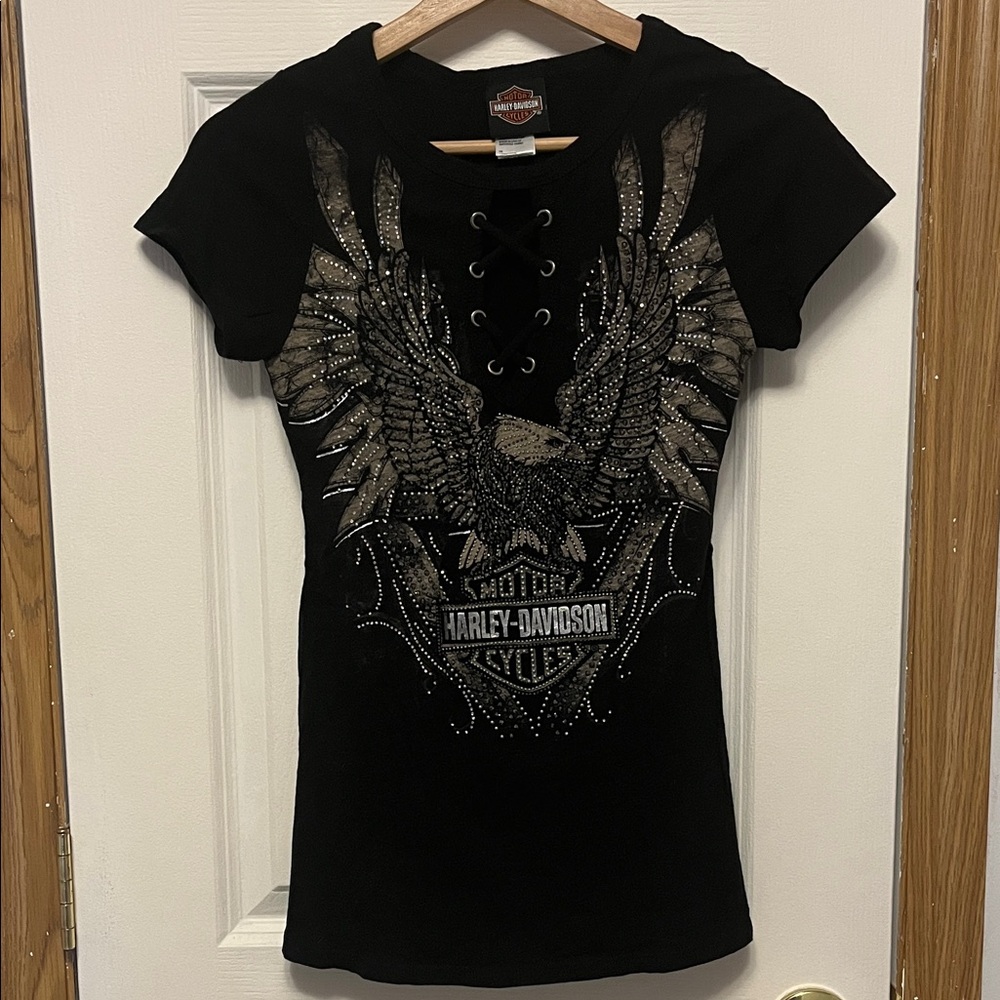 Harley-Davidson Women's Black Graphic Lace-Up Tee